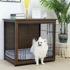 25 32 39 in Dog Crate End Table Furniture Wooden and Metal Pet Cage Kennels House Double Doors & Removable Tray | Living Room | Luvasmr - Satisfyingly Organised