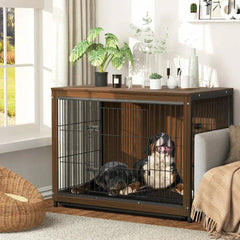 25 32 39 in Dog Crate End Table Furniture Wooden and Metal Pet Cage Kennels House Double Doors & Removable Tray | Living Room | Luvasmr - Satisfyingly Organised