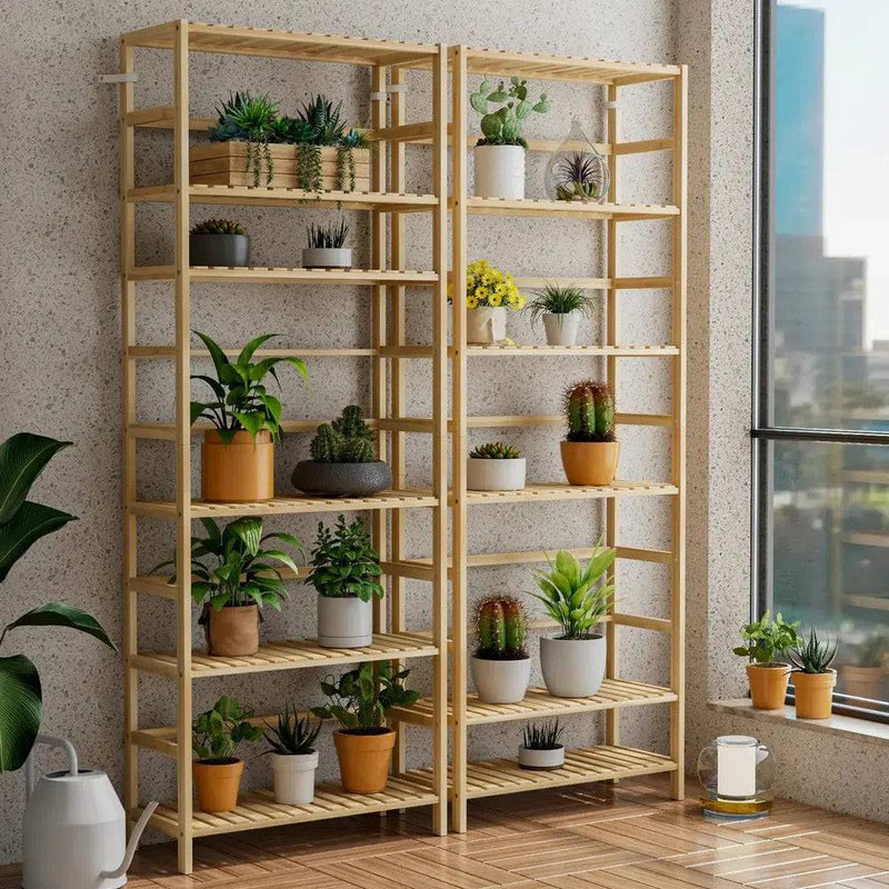 6-Tier Bamboo Storage Rack Shelving Bookshelf Plant Flower Stand Adjustable Shelves for Home Organization | Living Room | Luvasmr - Satisfyingly Organised