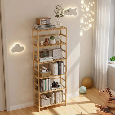 6-Tier Bamboo Storage Rack Shelving Bookshelf Plant Flower Stand Adjustable Shelves for Home Organization | Living Room | Luvasmr - Satisfyingly Organised