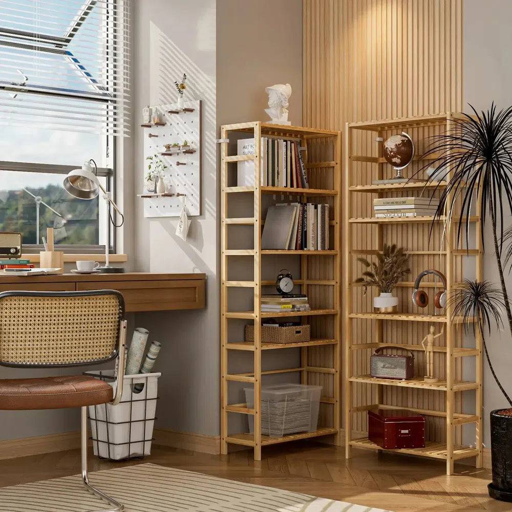 6-Tier Bamboo Storage Rack Shelving Bookshelf Plant Flower Stand Adjustable Shelves for Home Organization | Living Room | Luvasmr - Satisfyingly Organised
