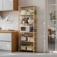 6-Tier Bamboo Storage Rack Shelving Bookshelf Plant Flower Stand Adjustable Shelves for Home Organization | Living Room | Luvasmr - Satisfyingly Organised