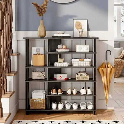 Black Open Style Wood Shoe Rack | Bedroom | Luvasmr - Satisfyingly Organised