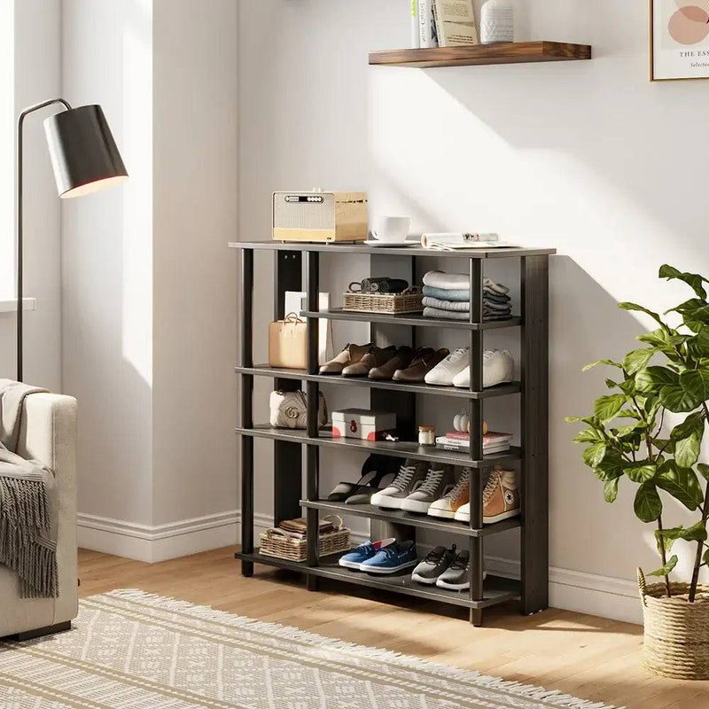 Black Open Style Wood Shoe Rack | Bedroom | Luvasmr - Satisfyingly Organised