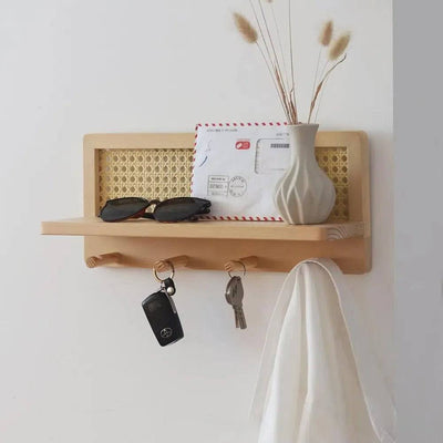 Home Woven Wall Key Hook Storage Rack Solid Wood Rattan Storage Rack Book and Newspaper Rack Magazine Storage Rack Decoration |  | Luvasmr - Satisfyingly Organised