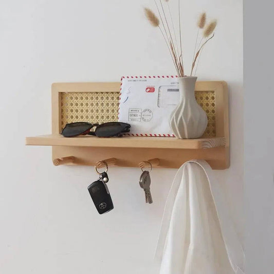 Home Woven Wall Key Hook Storage Rack Solid Wood Rattan Storage Rack Book and Newspaper Rack Magazine Storage Rack Decoration |  | Luvasmr - Satisfyingly Organised