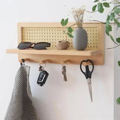 Home Woven Wall Key Hook Storage Rack Solid Wood Rattan Storage Rack Book and Newspaper Rack Magazine Storage Rack Decoration |  | Luvasmr - Satisfyingly Organised