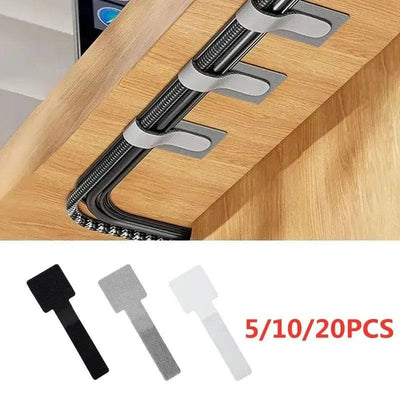 Eco-friendly reusable cable ties clips in black, grey, and white, perfect for organizing cords and reducing clutter.