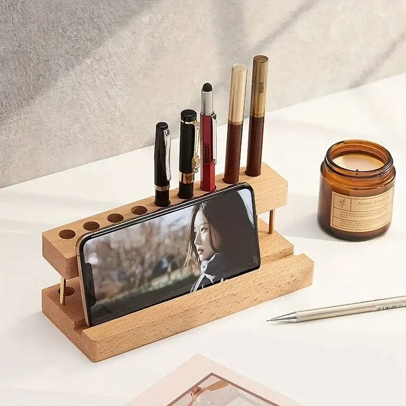 Walnut Wood Multifunction Desk Organiser | Office | Luvasmr - Satisfyingly Organised