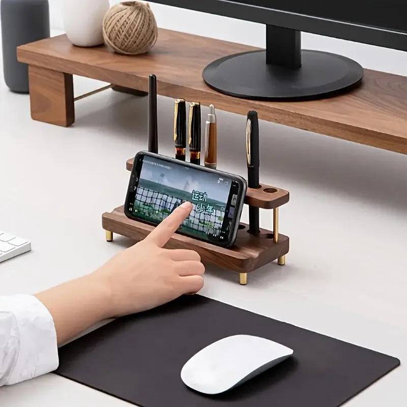 Walnut Wood Multifunction Desk Organiser | Office | Luvasmr - Satisfyingly Organised