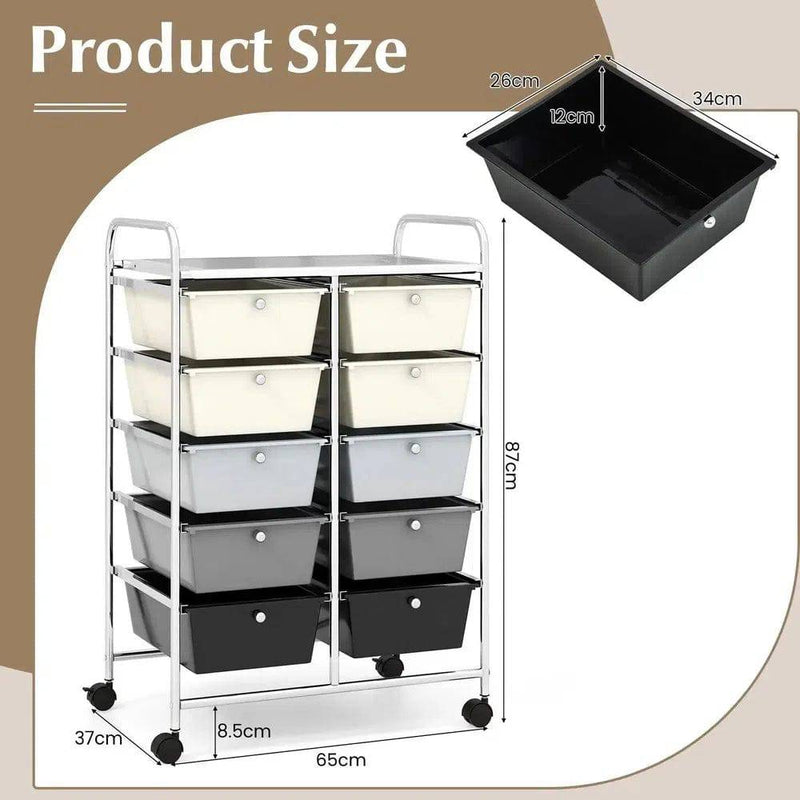 10 Drawers Rolling Utility Storage Cart | Office | Luvasmr - Satisfyingly Organised