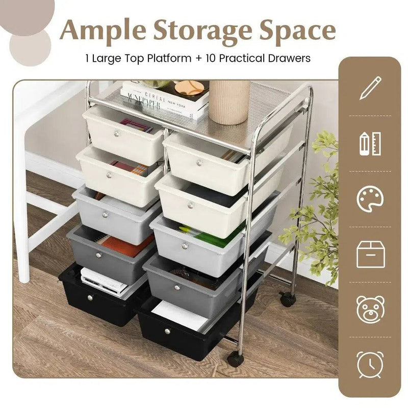 10 Drawers Rolling Utility Storage Cart | Office | Luvasmr - Satisfyingly Organised