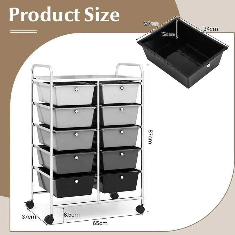 10 Drawers Rolling Utility Storage Cart | Office | Luvasmr - Satisfyingly Organised