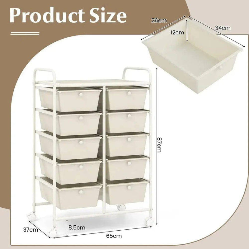 10 Drawers Rolling Utility Storage Cart | Office | Luvasmr - Satisfyingly Organised