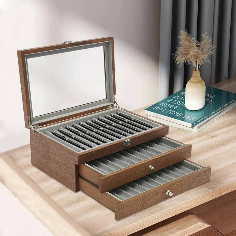 34 Slots Walnut Wood Fountain Pen Display Case | Office | Luvasmr - Satisfyingly Organised