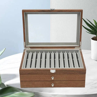 34 Slots Walnut Wood Fountain Pen Display Case | Office | Luvasmr - Satisfyingly Organised