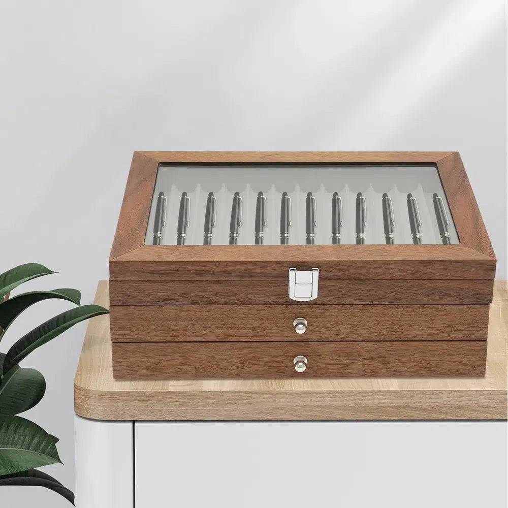 34 Slots Walnut Wood Fountain Pen Display Case | Office | Luvasmr - Satisfyingly Organised
