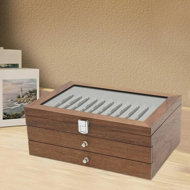 34 Slots Walnut Wood Fountain Pen Display Case | Office | Luvasmr - Satisfyingly Organised