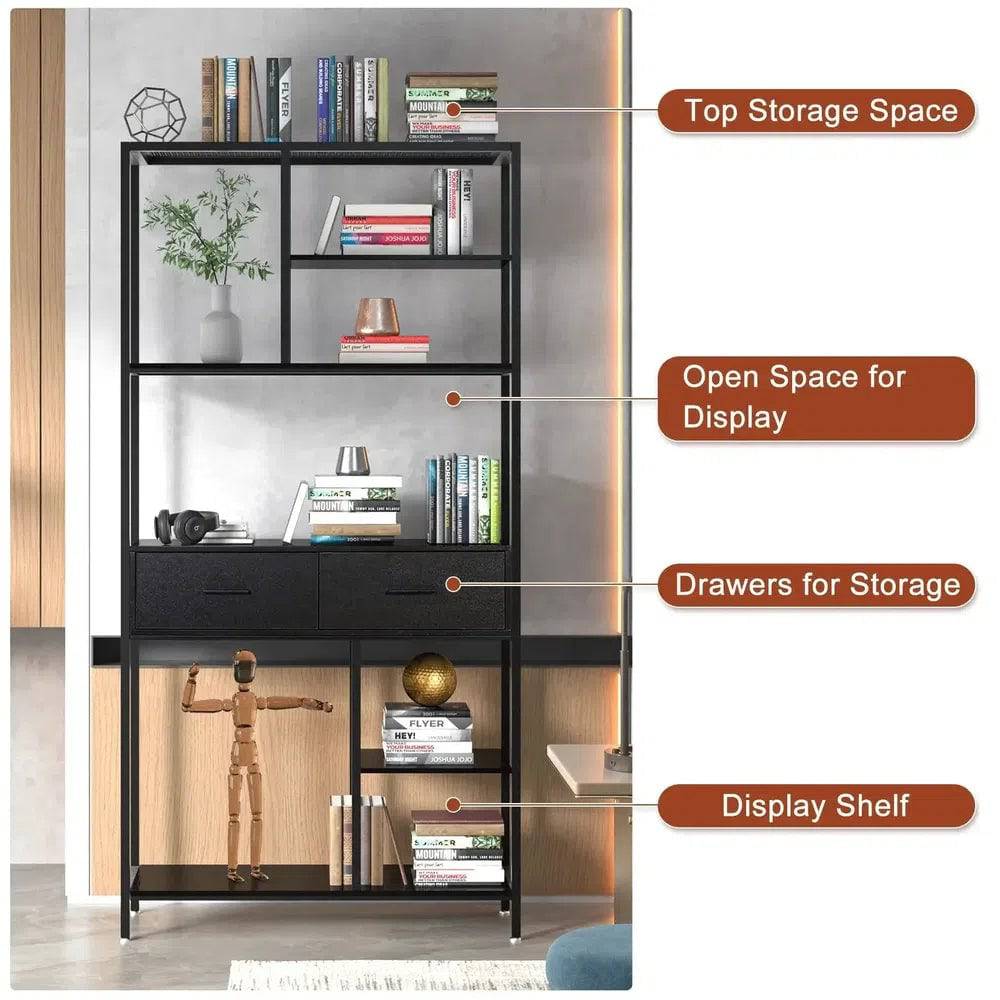 Industrial Tall Bookshelf with 6 Tiers & Drawers | Office | Luvasmr - Satisfyingly Organised