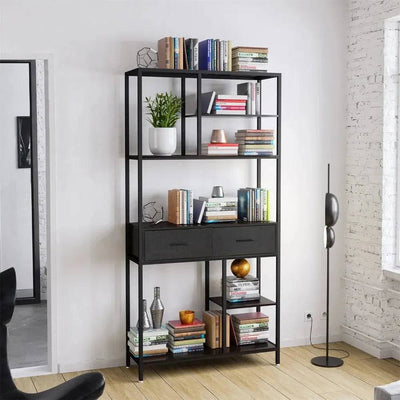 Industrial Tall Bookshelf with 6 Tiers & Drawers | Office | Luvasmr - Satisfyingly Organised