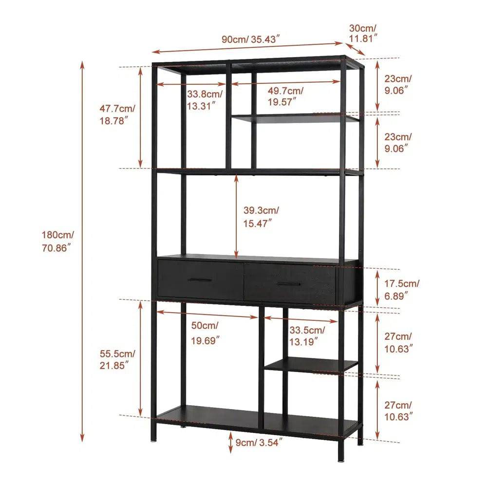 Industrial Tall Bookshelf with 6 Tiers & Drawers | Office | Luvasmr - Satisfyingly Organised
