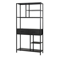 Industrial Tall Bookshelf with 6 Tiers & Drawers | Office | Luvasmr - Satisfyingly Organised