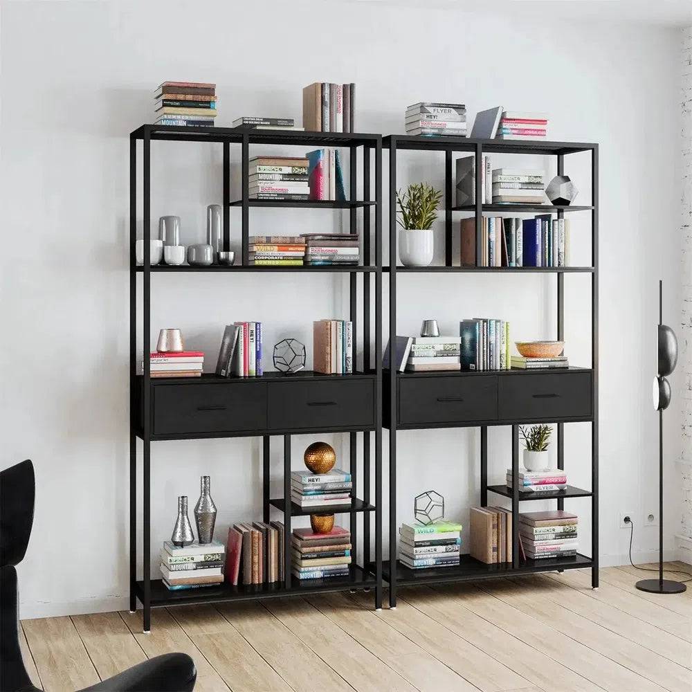 Industrial Tall Bookshelf with 6 Tiers & Drawers | Office | Luvasmr - Satisfyingly Organised