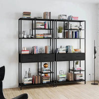 Industrial Tall Bookshelf with 6 Tiers & Drawers | Office | Luvasmr - Satisfyingly Organised