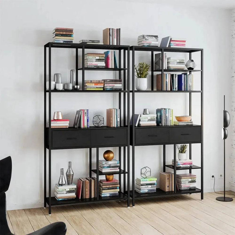 Industrial Tall Bookshelf with 6 Tiers & Drawers | Office | Luvasmr - Satisfyingly Organised