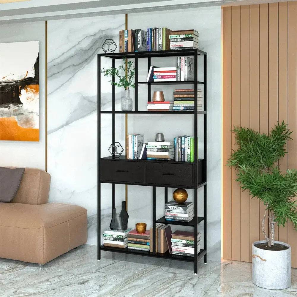 Industrial Tall Bookshelf with 6 Tiers & Drawers | Office | Luvasmr - Satisfyingly Organised