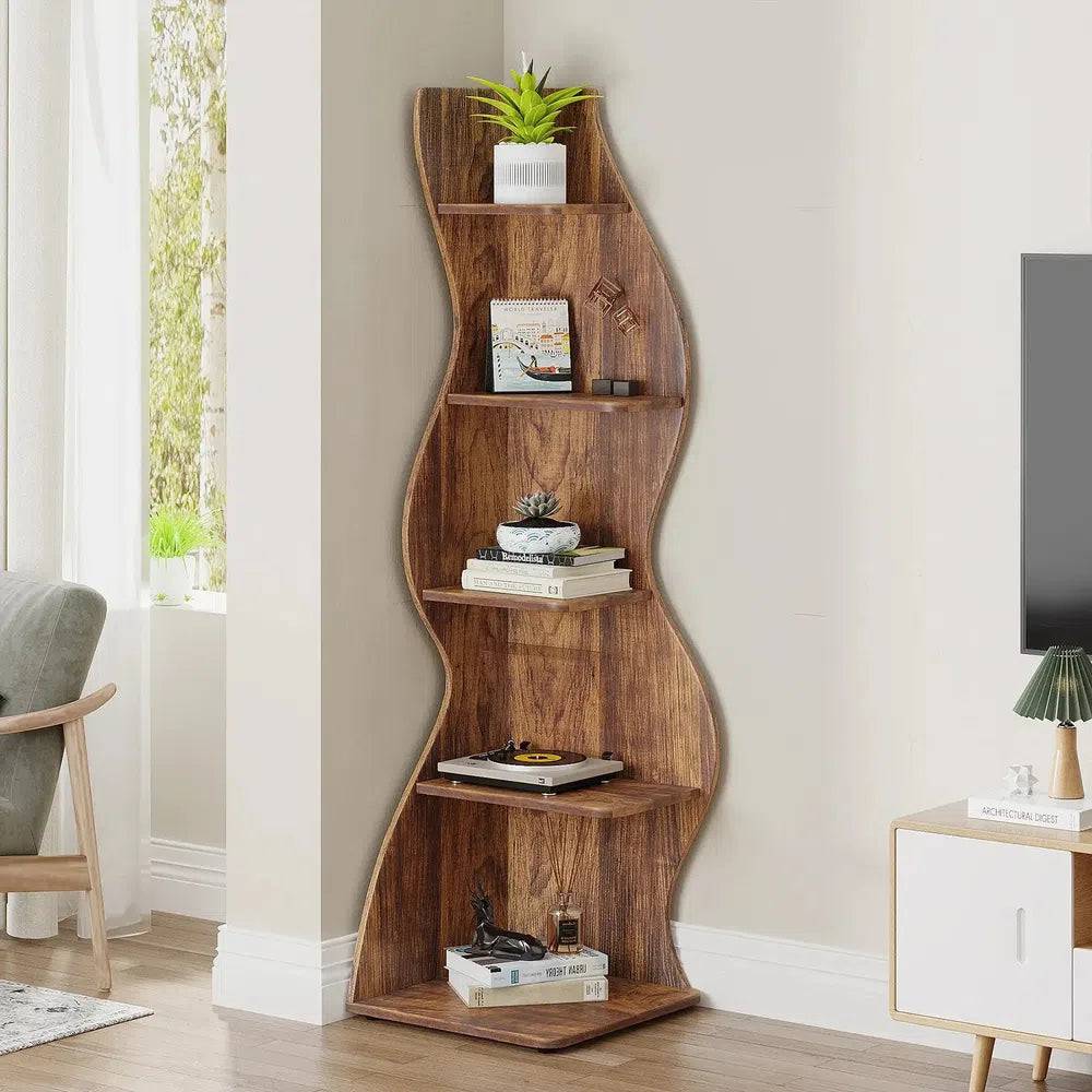 Tribesigns Corner Shelf, Rustic 5-Tier Wall Corner Bookshelf, Stylish Corner Small Bookcase Storage Rack Plant Stand with Unique |  | Luvasmr - Satisfyingly Organised