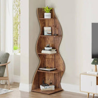 Tribesigns Corner Shelf, Rustic 5-Tier Wall Corner Bookshelf, Stylish Corner Small Bookcase Storage Rack Plant Stand with Unique |  | Luvasmr - Satisfyingly Organised