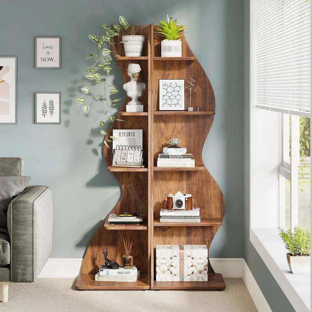Tribesigns Corner Shelf, Rustic 5-Tier Wall Corner Bookshelf, Stylish Corner Small Bookcase Storage Rack Plant Stand with Unique |  | Luvasmr - Satisfyingly Organised