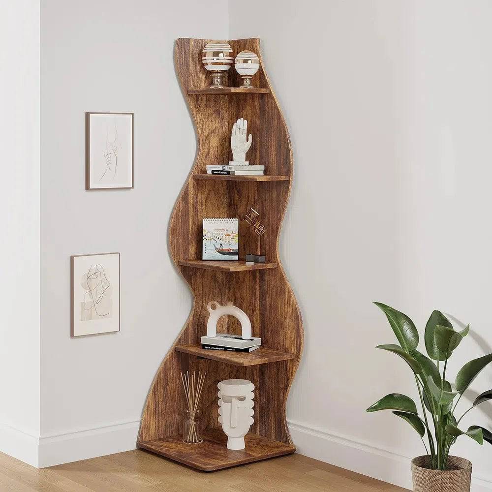 Tribesigns Corner Shelf, Rustic 5-Tier Wall Corner Bookshelf, Stylish Corner Small Bookcase Storage Rack Plant Stand with Unique |  | Luvasmr - Satisfyingly Organised