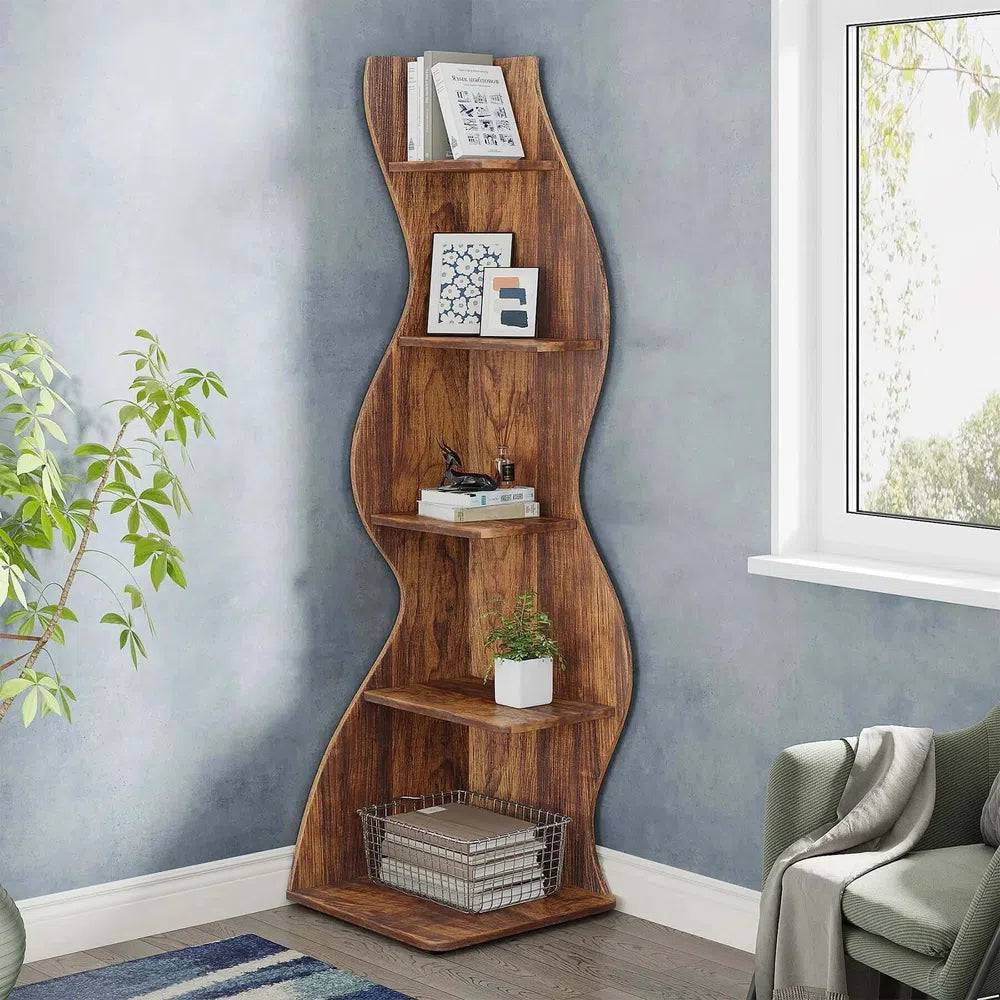 Tribesigns Corner Shelf, Rustic 5-Tier Wall Corner Bookshelf, Stylish Corner Small Bookcase Storage Rack Plant Stand with Unique |  | Luvasmr - Satisfyingly Organised