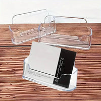 Single compartment card holder with transparent design, perfect for organizing business cards on desk.
