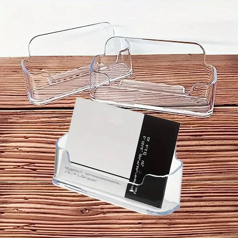 Single compartment card holder with transparent design, perfect for organizing business cards on desk.