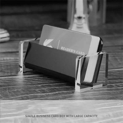 Acrylic business card holder with large capacity, showcasing sleek design and stylish organization for desk display.