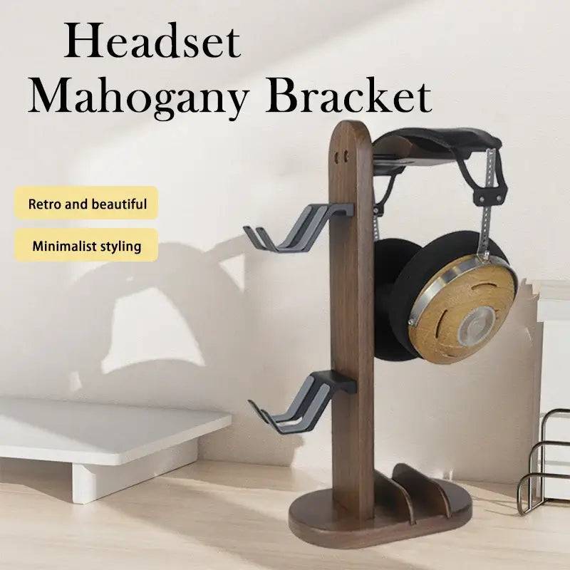 Mahogany headphone stand with minimalist design and retro style, highlighting stylish organization for audio gear.