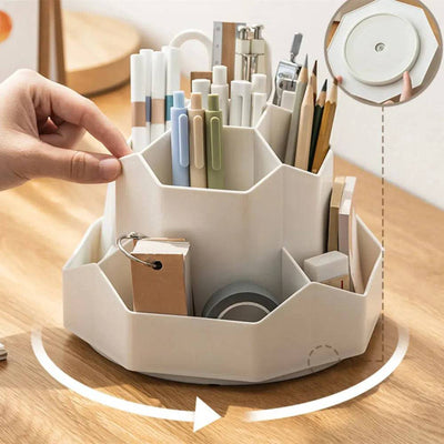 White/Pink Pen Stand 360°Rotatable Pen Holder Large Capacity Desk Pencil Storage Box 9-Grid Stationery Organizer School Office |  | Luvasmr - Satisfyingly Organised