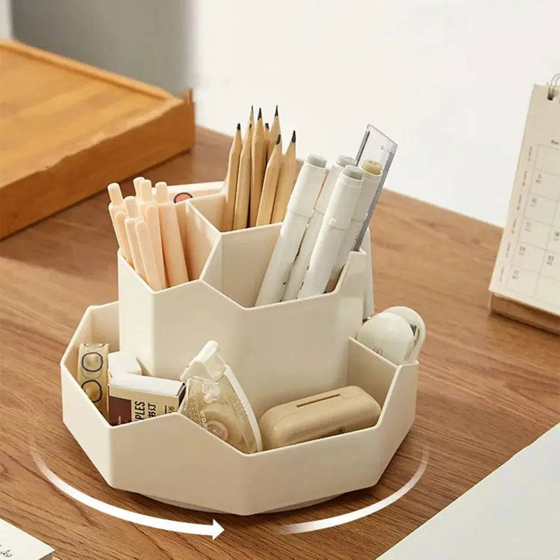 White/Pink Pen Stand 360°Rotatable Pen Holder Large Capacity Desk Pencil Storage Box 9-Grid Stationery Organizer School Office |  | Luvasmr - Satisfyingly Organised