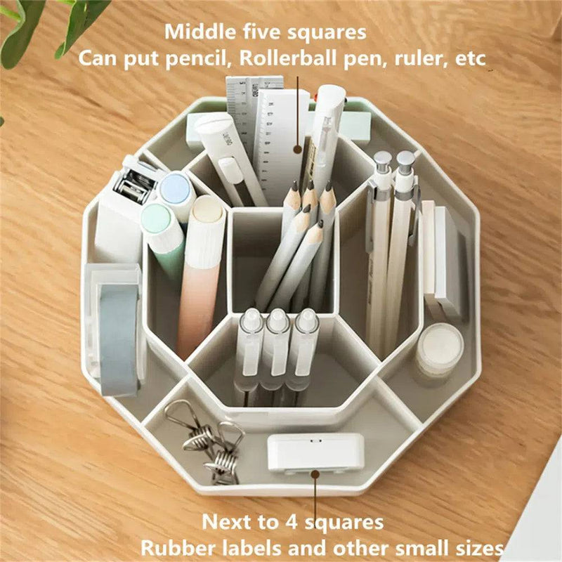 White/Pink Pen Stand 360°Rotatable Pen Holder Large Capacity Desk Pencil Storage Box 9-Grid Stationery Organizer School Office |  | Luvasmr - Satisfyingly Organised