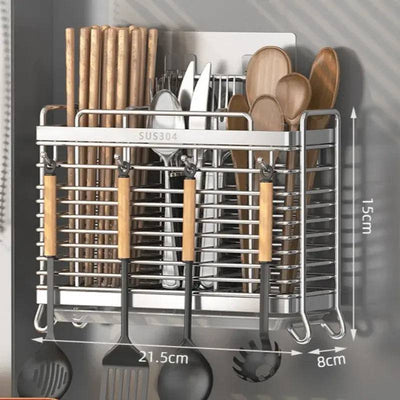 Kitchen Hanging Stainless Steel Chopsticks Spoons Fork Cutlery Holder Organizer Rack Drainer Storage Accessories Items |  | Luvasmr - Satisfyingly Organised