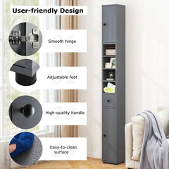 ERGOMASTER Bathroom Tall Cabinet Slim Freestanding Storage Organizer Cupboard With 2 Doors |  | Luvasmr - Satisfyingly Organised