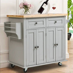 Rolling Wooden Kitchen Island Cart with Storage Cabinet |  | Luvasmr - Satisfyingly Organised