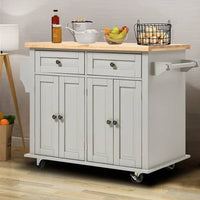 Rolling Wooden Kitchen Island Cart with Storage Cabinet |  | Luvasmr - Satisfyingly Organised