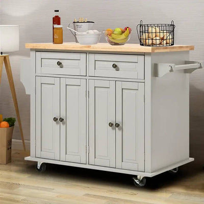 Rolling Wooden Kitchen Island Cart with Storage Cabinet |  | Luvasmr - Satisfyingly Organised