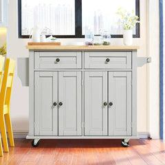 Rolling Wooden Kitchen Island Cart with Storage Cabinet |  | Luvasmr - Satisfyingly Organised