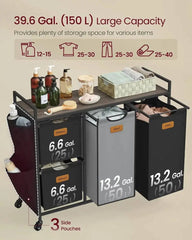 Rolling Laundry Hamper with 4 Compartments | Utility Room | Luvasmr - Satisfyingly Organised