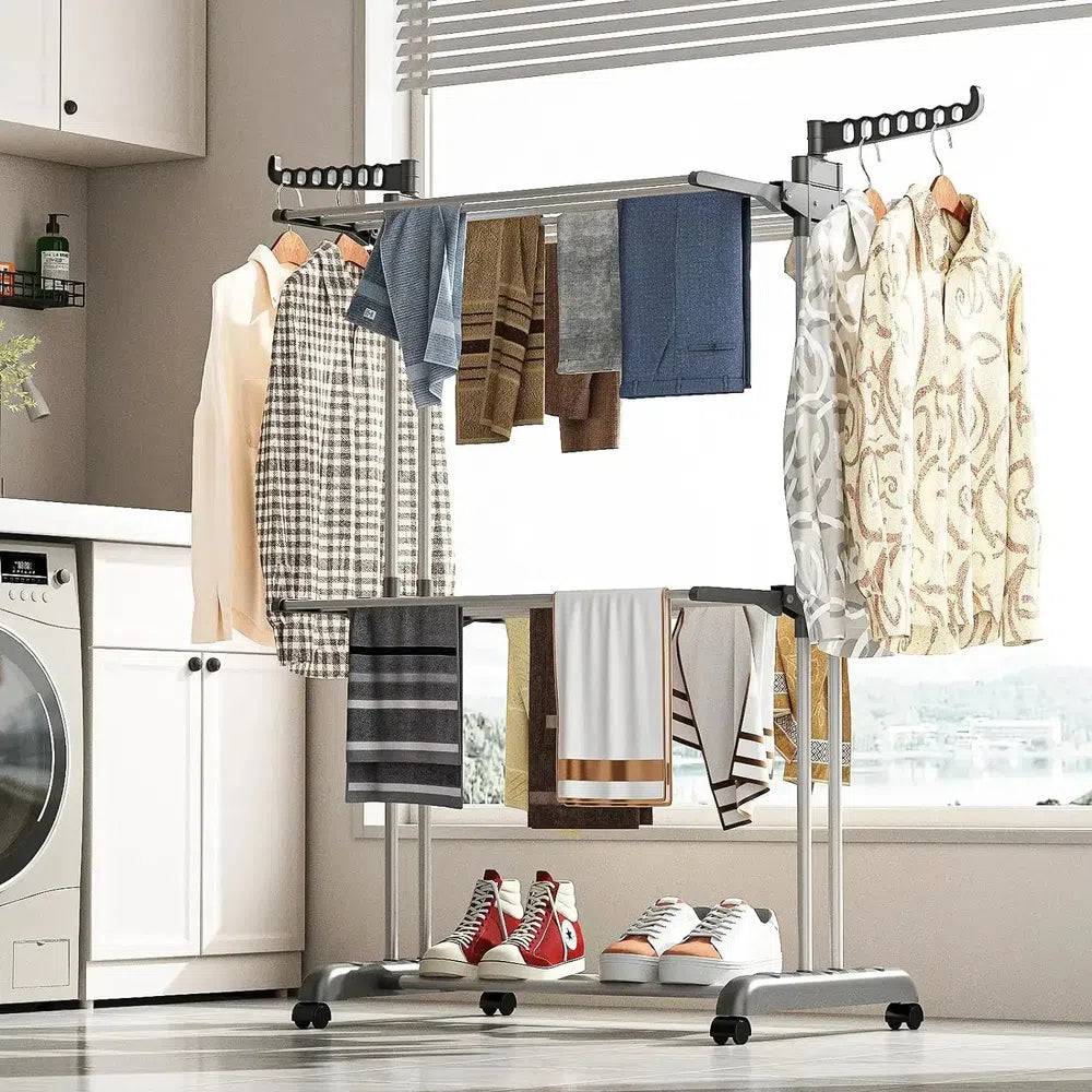 3-Tier Stainless Foldable Garment Hanger | Utility Room | Luvasmr - Satisfyingly Organised